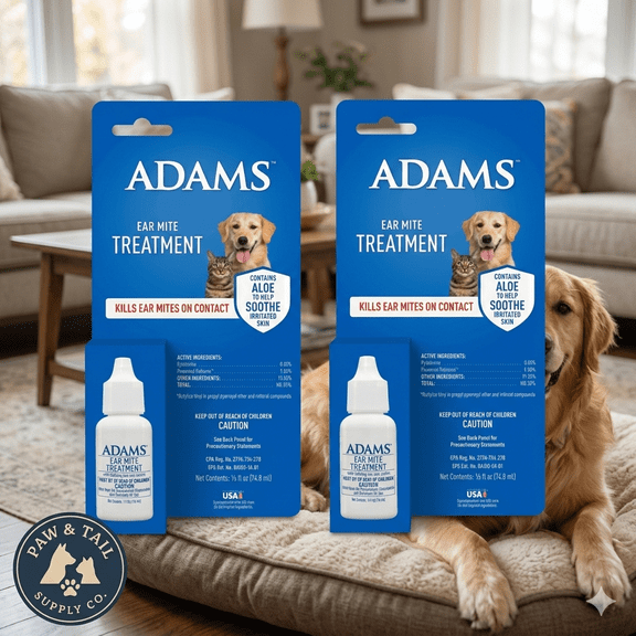 Adams Flea and Tick Ear Mite Treatment Pet Care 0.5 oz. 2PCK Kills Mites Fast Soothes Pet Ear
