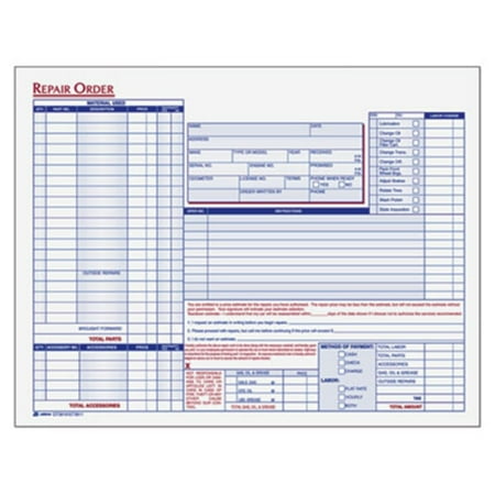 Adams Garage Repair Order Forms, 3-Part, 8 1/2" x 11 1/2", 250 Sets Per Book