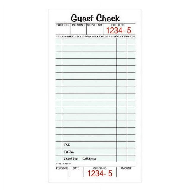 Adams Guest Check Form Pads, Single Part, Perforated, 50 Sh/Pad