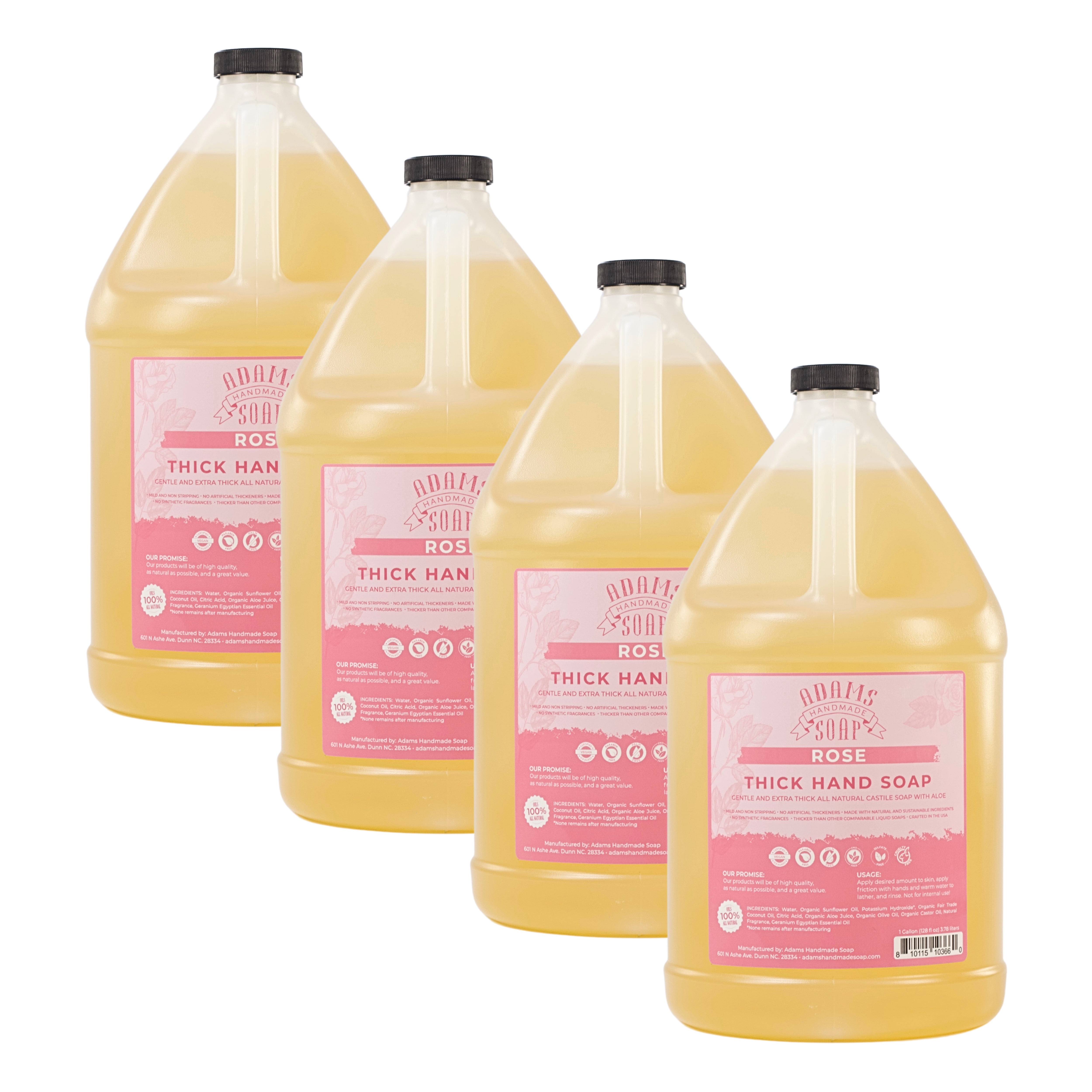 Adams Handmade Soap Thick Organic Castile Liquid Hand Soap 1 Gallon Refill - Rose (Pack of 4)