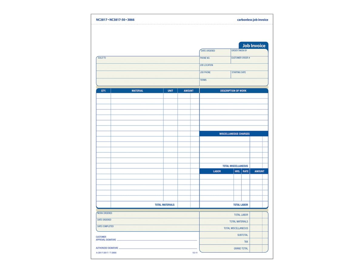 Adams - Job invoice form - 50 sheets - - triplicate - carbonless ...