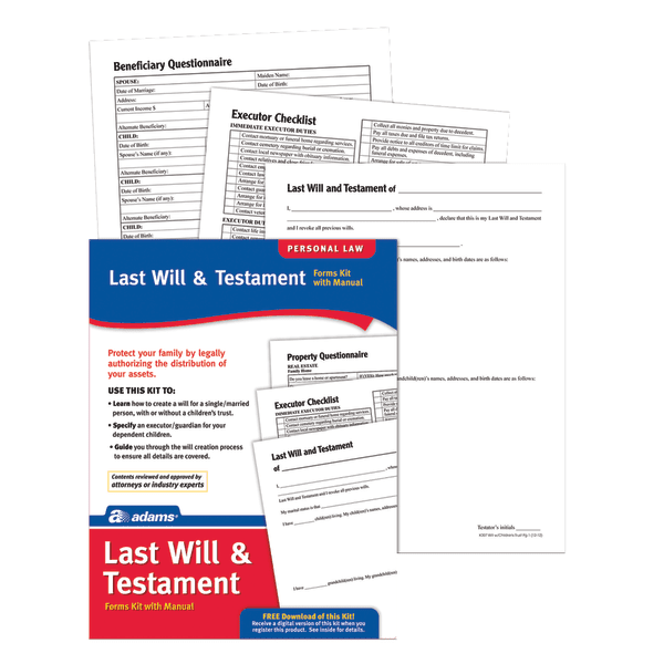 Adams Last Will and Testament Kit, Create or Update a Will, Executor ...