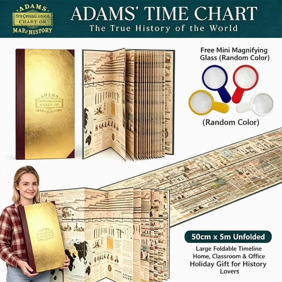 Adams Map of History, Gold-stamped Cover Adams History Chart Synchronological Map, Adamss Time Chart 2.0, Large Wall Panel Map for Home Study, Educational Gift for Mom Dad Adults Teen