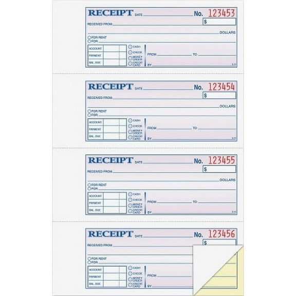 Adams Money/ Rent Receipt Book, 2-Part, Carbonless, 4 per Page, 200 Set
