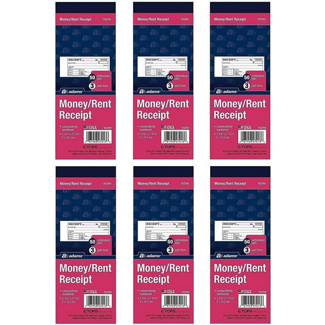 Adams Money/Rent Receipt Book, Carbonless, 3Part, 23/4 x 73/16