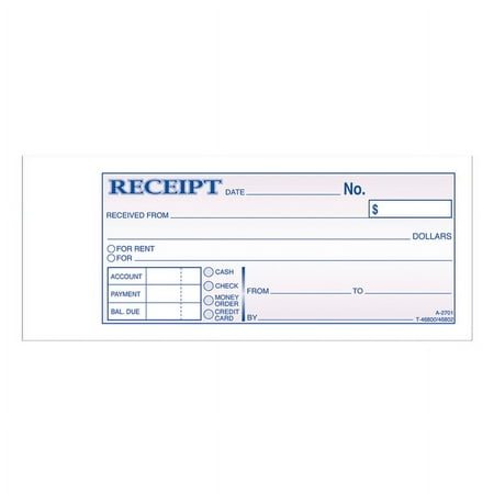 Adams® Money/Rent Receipt Books, 7 3/16" x 2 3/4", 2-Part, Carbon, 50 Set Book