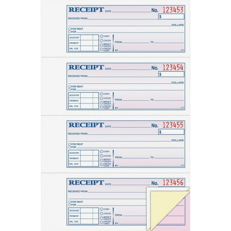 Adams Money/Rent Receipt Record Book, 3-Part, Carbonless, 100 Sets per Book, 4 Receipts per Page