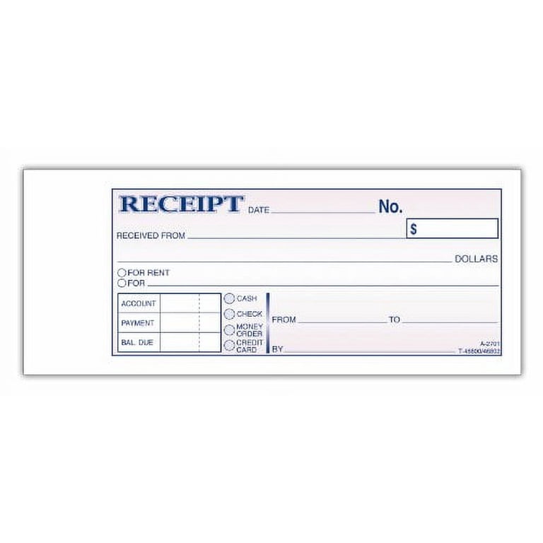 Money and Rent Receipt Book, 2-Part Carbonless, 50 Sets Per Book