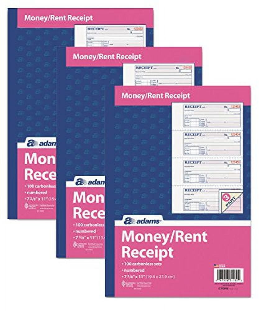 Adams Money and Rent Receipt Book, 3Part, Carbonless, White/Canary