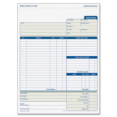Adams NC2817 Contractor Forms, White and Blue