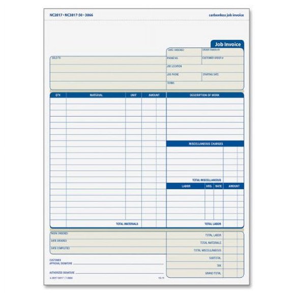 Adams NC2817 Contractor Forms, White and Blue