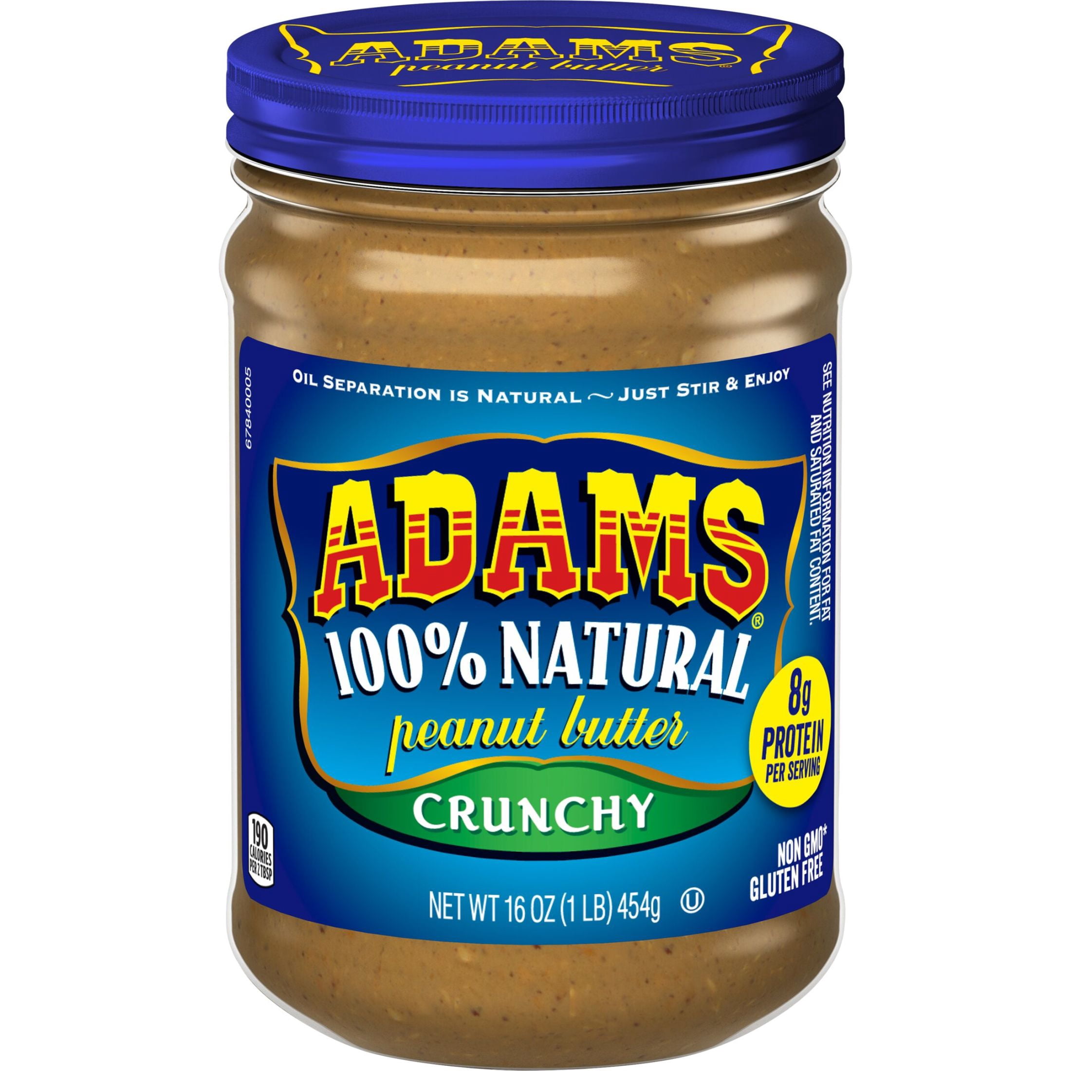 Adams Natural Crunchy Peanut Butter, 16 oz Jar