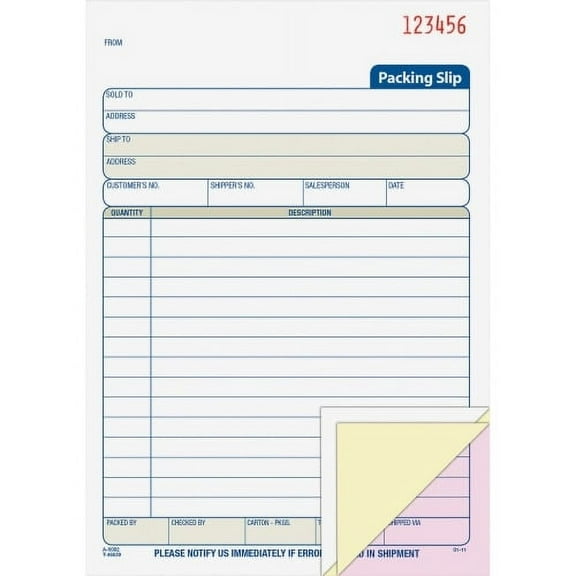 Adams Packing Slip Book 3 PartCarbonless Copy - 5 1/2" x 8 2/5" Sheet Size - White - White Sheet(s) - 1 Each