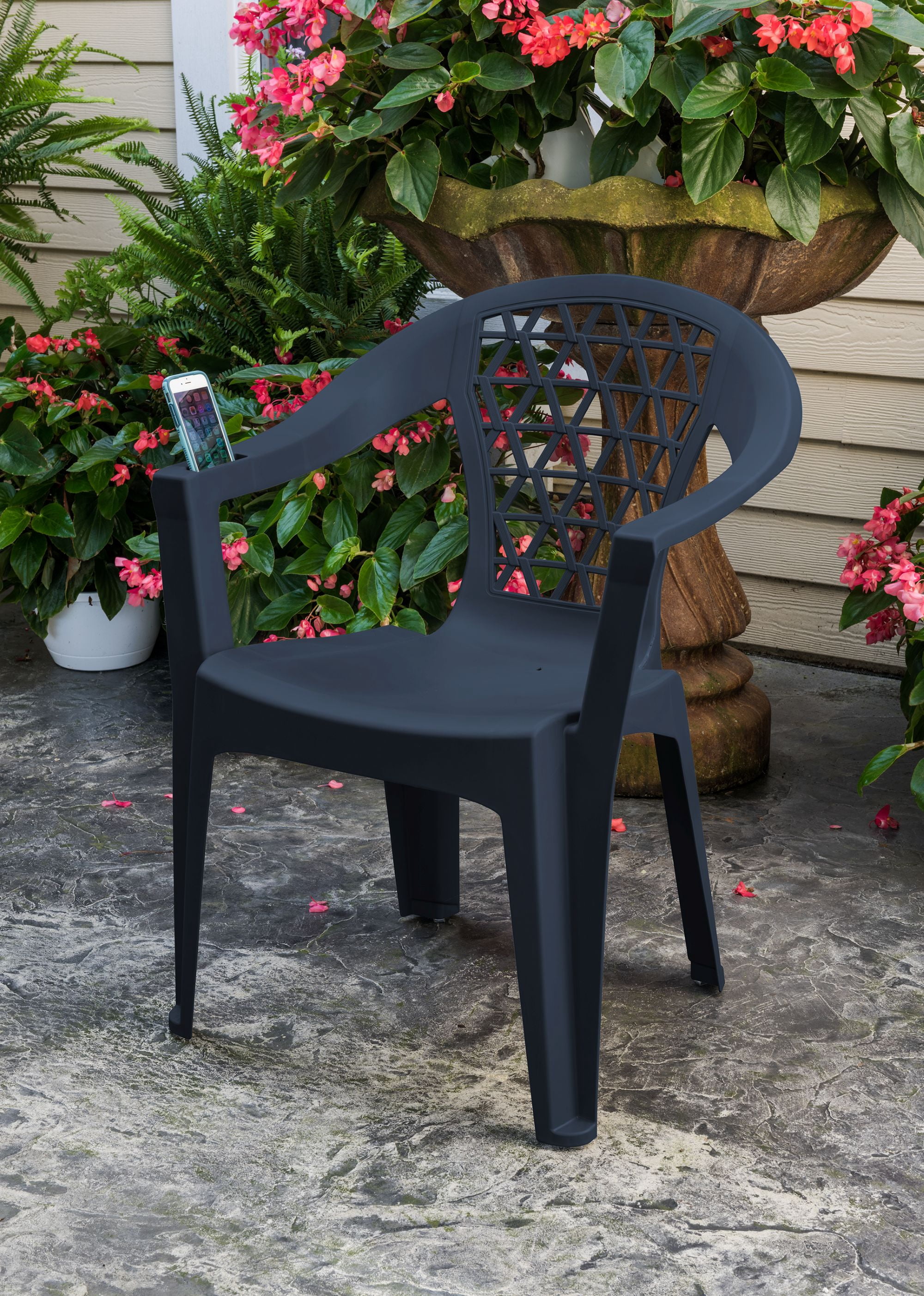 Adams Penza Outdoor Resin Stack Chair with Phone Holder Ideal for