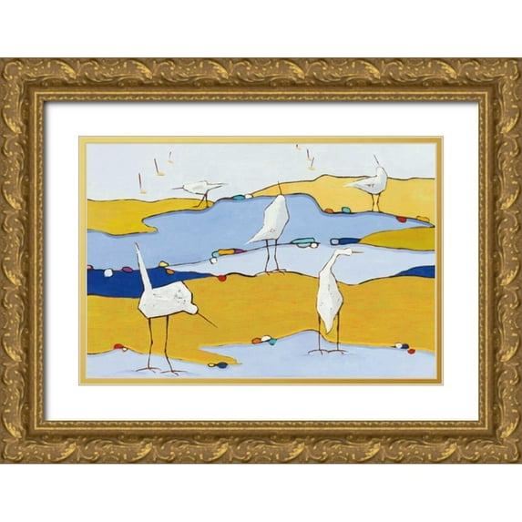 Adams, Phyllis 24x17 Gold Ornate Wood Framed with Double Matting Museum Art Print Titled - Marsh Egrets VI