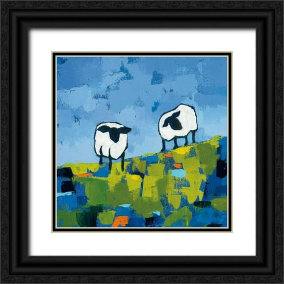 Adams, Phyllis 26x26 Black Ornate Wood Framed with Double Matting Museum Art Print Titled - Two Sheep