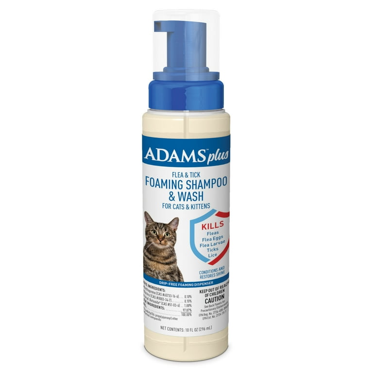 Adams Plus Flea Tick Foaming Shampoo Wash for Cats Kittens 10 Ounces