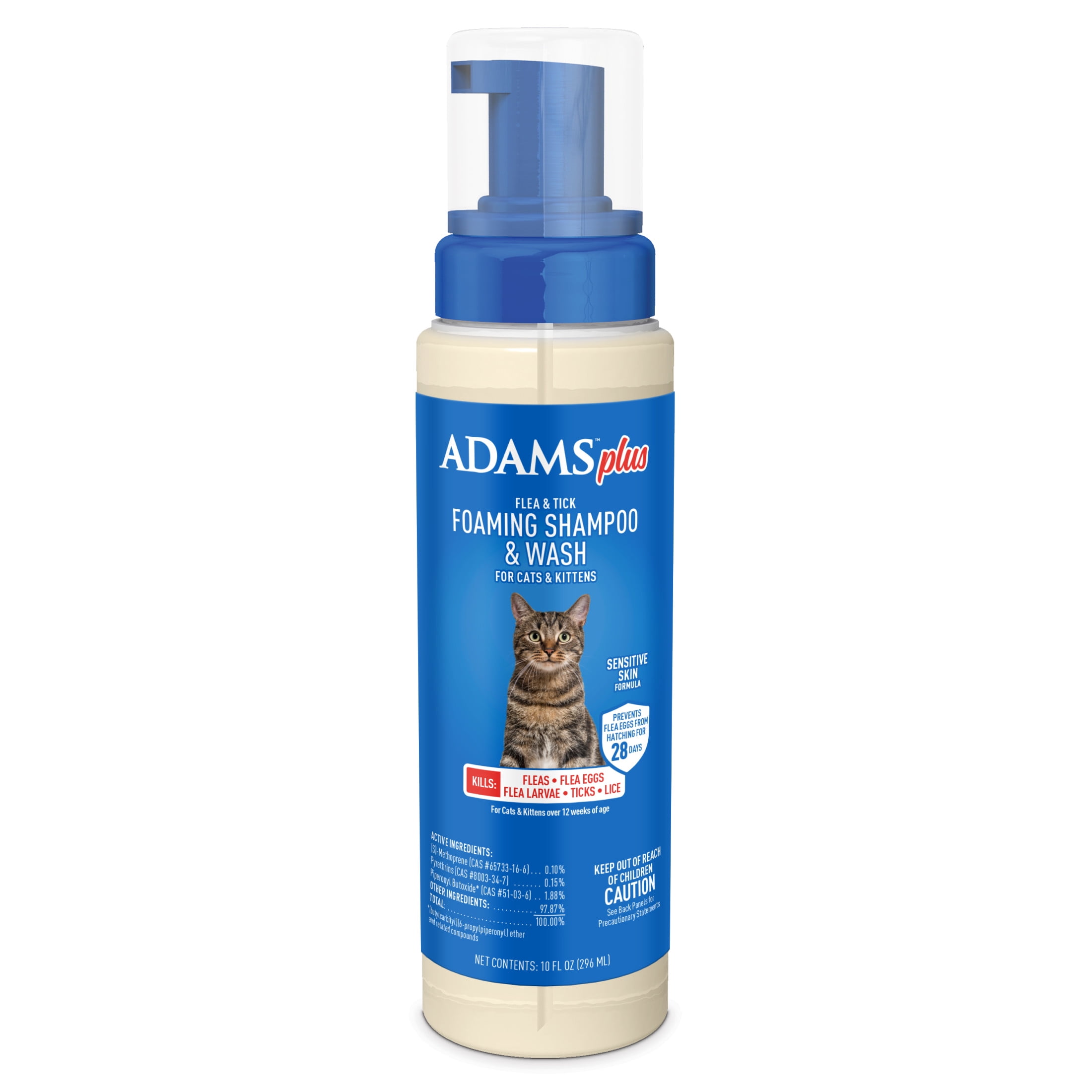 Adams Plus Flea & Tick Foaming Shampoo & Wash for Cats & Kittens, 10 Ounces