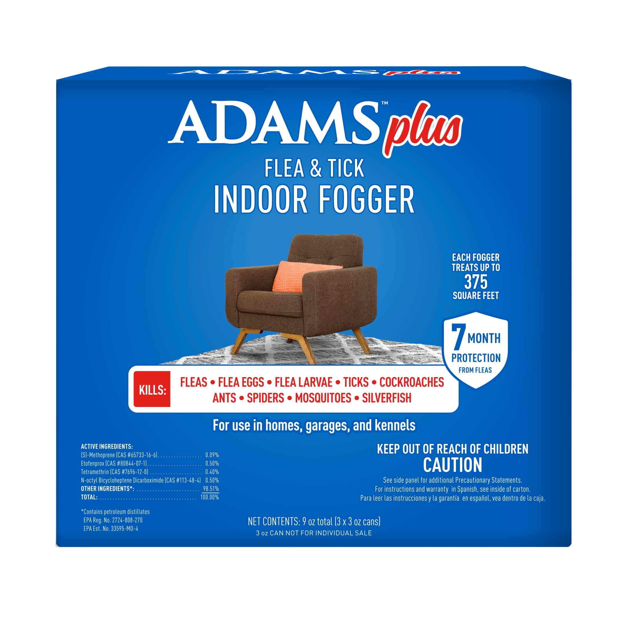 Adams Plus Flea & Tick Indoor Fogger, 3 Ounce (3 Pack)