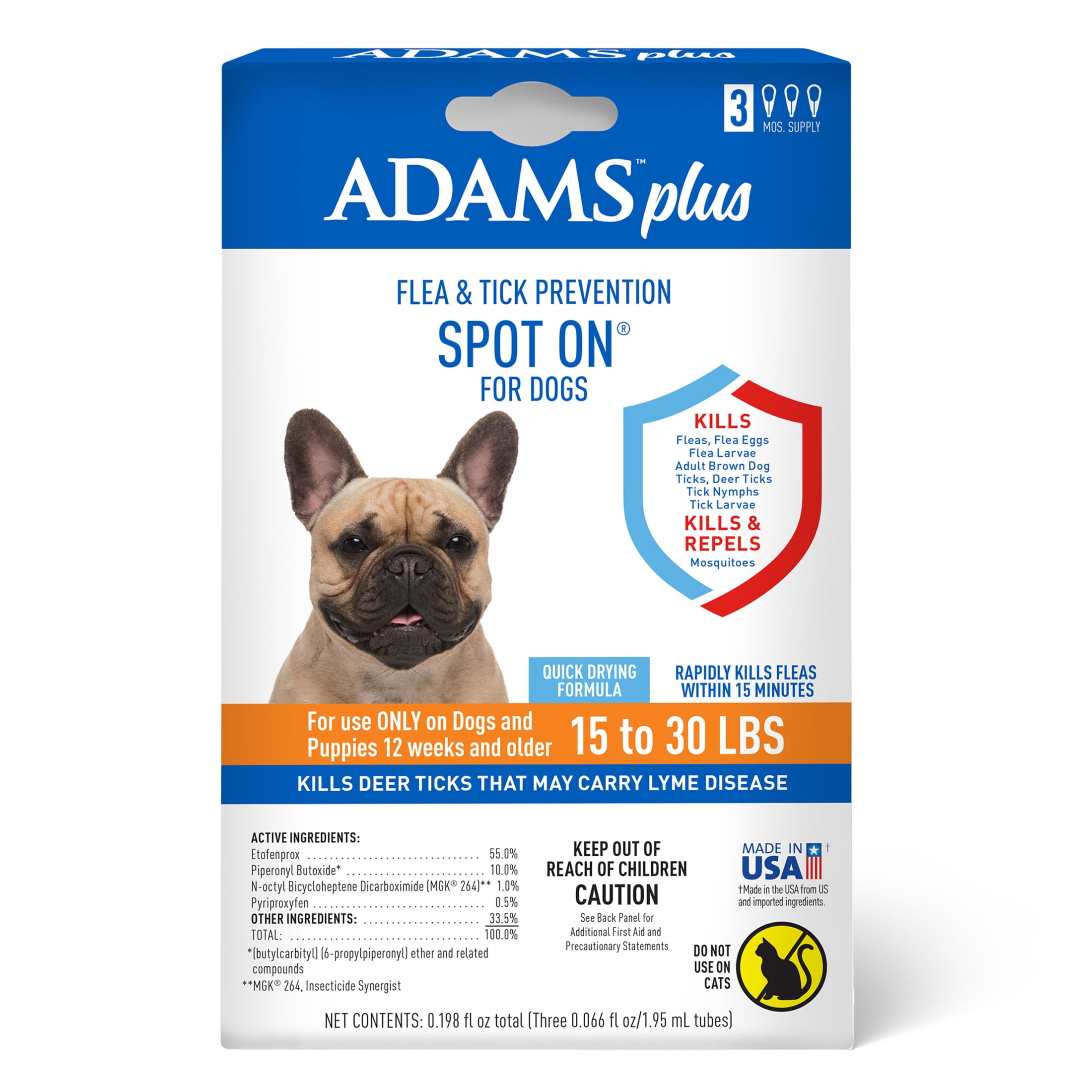 Adams Plus Flea Tick Prevention Spot On for Dogs Medium Dogs 15 to 30 lbs
