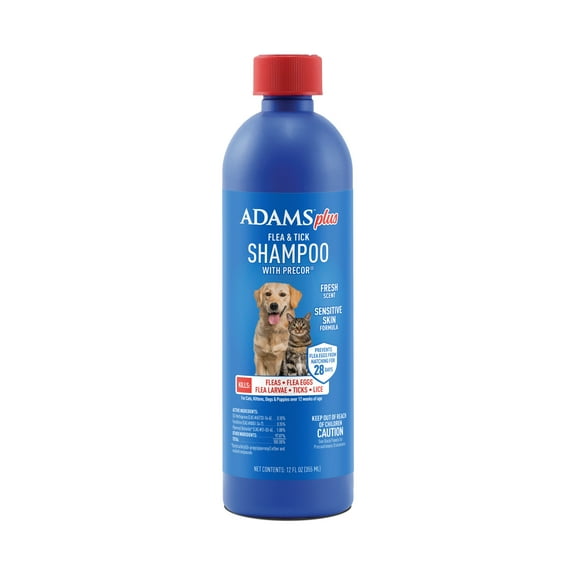 ADAMS Plus Flea & Tick Shampoo with Precor for Cats, Kittens, Dogs & Puppies Over 12 Weeks Of Age, Sensitive Skin Flea Treatment, 12 oz
