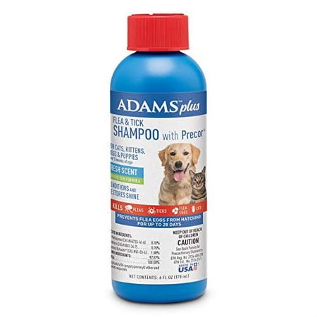 ADAMS Plus Flea & Tick Shampoo with Precor IGR for Cats, Kittens, Dogs & Puppies Over 12 Weeks Of Age, Sensitive Skin Flea Treatment, Kills Adult Fleas, Flea Eggs, Ticks, and Lice, 6 Ounces