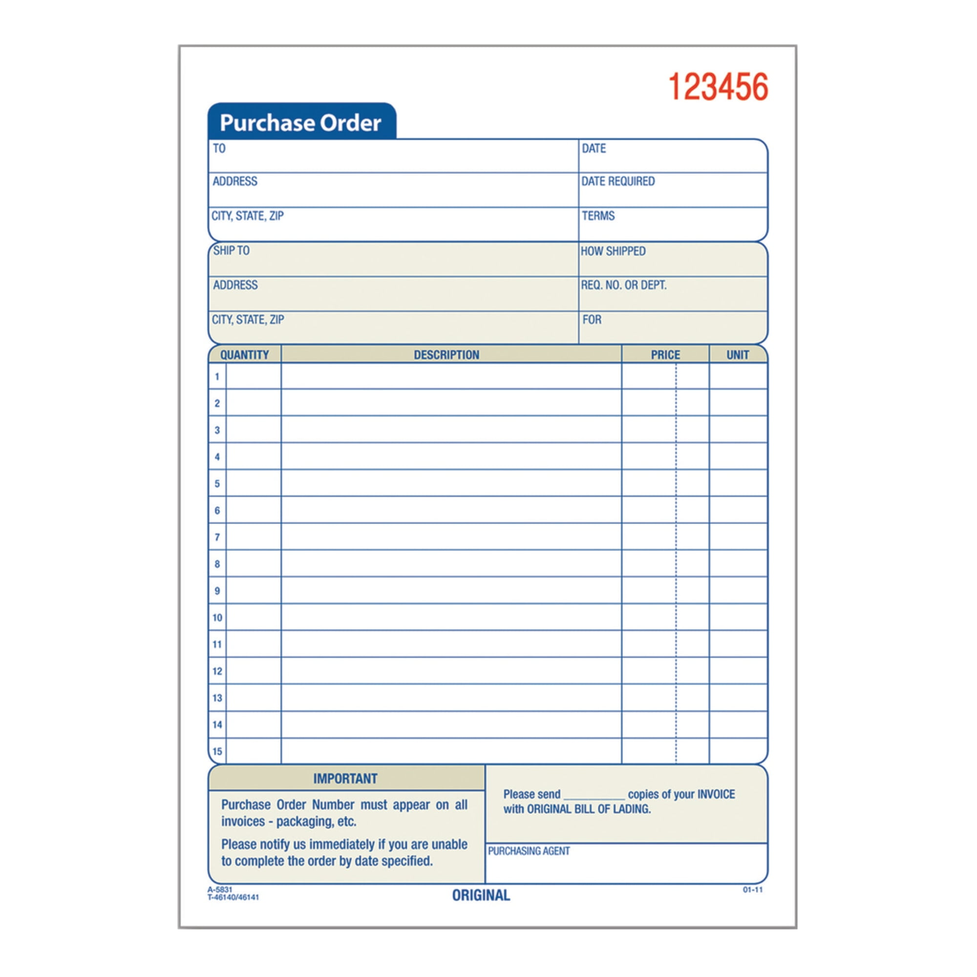 Adams® Carbonless Purchase Order Book, 5 9/16