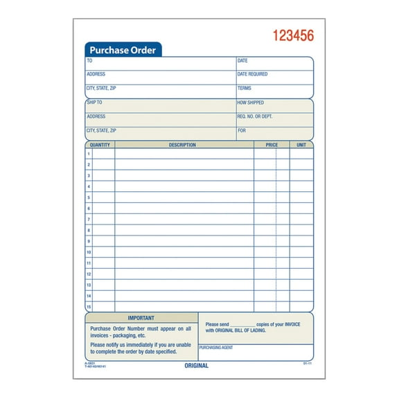 Adams Carbonless Purchase Order Book, 5 9/16" x 8 7/16", 3-Part, 50 Set Pad