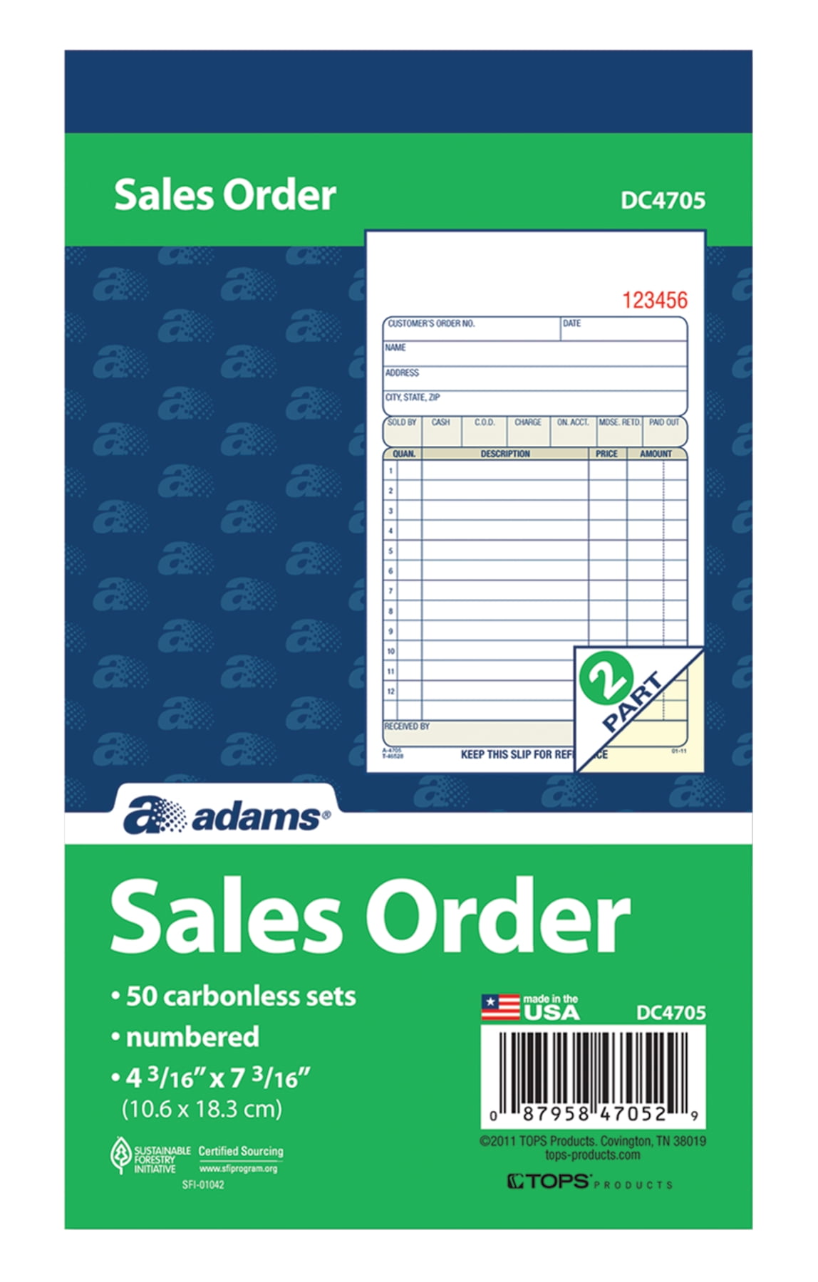 Adams Sales Order Book, 50 Carbonless Sets