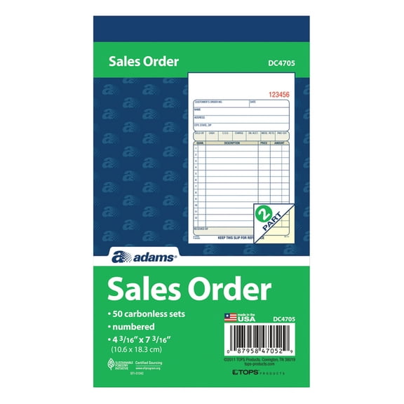 Adams Sales Order Book, 50 Carbonless Sets