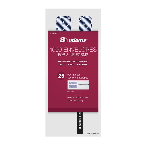 Adams Self Seal Security Tinted 1099 3-Up Tax Envelope White 25/Pack (1017142)