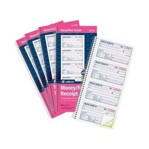 Adams Spiral 2-part Money/Rent Receipt Book 200 Sheet(s) - Spiral Bound - 2 Part - 11" x 5.25" Form Size - White, Canary - Assorted Sheet(s) - 5 / Pack