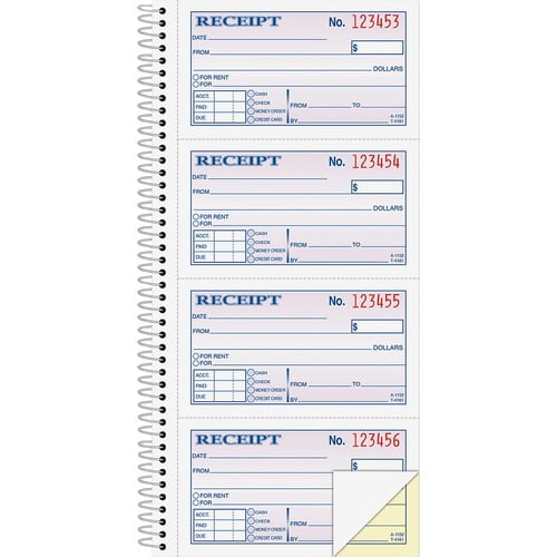 Adams Spiral 2-part Money/Rent Receipt Book, Spiral Bound, 11" x 5.25" Form Size, White, Canary, Assorted Sheet(s) (SC1152) | 5-Pack (5 Total)