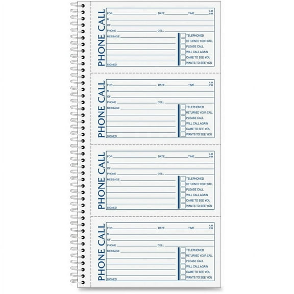 Adams Spiral Bound Phone Message Books - 400 Sheet(s) - Spiral Bound - 2 Part - 5.25" x 11" Sheet Size - Assorted Sheet(s) - Recycled - 1 Each | Bundle of 5 Each