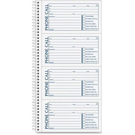 Adams Spiral Bound Phone Message Books - 400 Sheet(s) - Spiral Bound - 2 Part - 5.25" x 11" Sheet Size - Assorted Sheet(s) - Recycled - 1 Each | Bundle of 10 Each