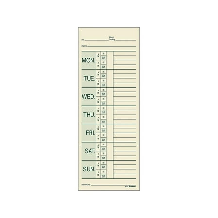 Time Cards for Pyramid 1000 Time Clock, Two Sides, 3.38 x 9, 200/Pack