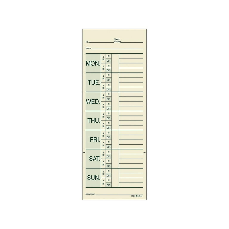 Adams Double-Sided Time Cards, 200/Pack for Pyramid 1000 Time