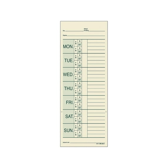 Time Cards for Pyramid 1000 Time Clock, Two Sides, 3.38 x 9, 200/Pack