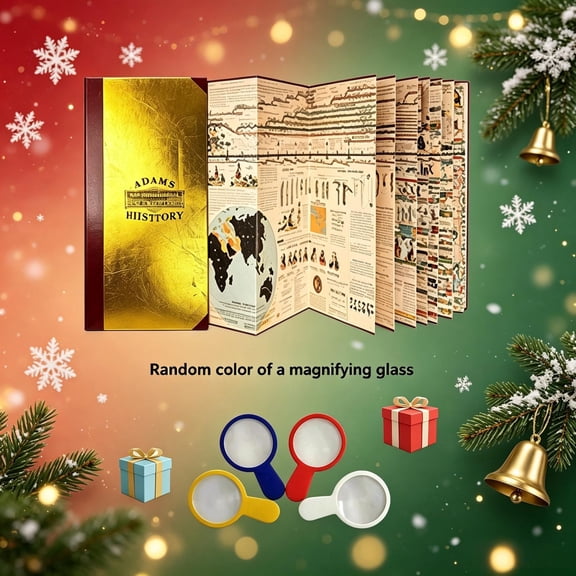 Adams Time Chart 2.0 Gold-Stamped Edition with Mini Magnifying Glass, Foldable Biblical World History Timeline Wall Panel, Gift for Mom Dad Adults and Teens
