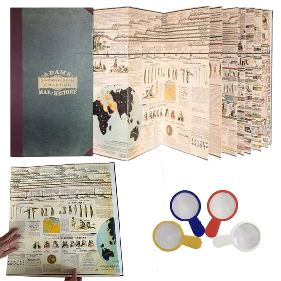 Adams Time Chart 2.0 Version, 50cm Large Size Daily Schedule Planner, Vintage Illustrated World & Biblical History Timeline, Educational Reference Poster for Homeschool & Map Enthusiasts
