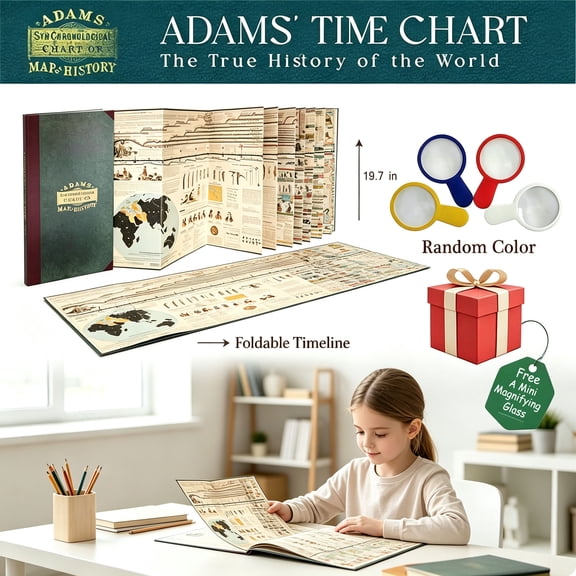 Adams Time Chart 2.0 Version, 50cm Large Size Daily Schedule Planner, Vintage Illustrated World & Biblical History Timeline, Educational Reference Poster for Homeschool & Map Enthusiasts