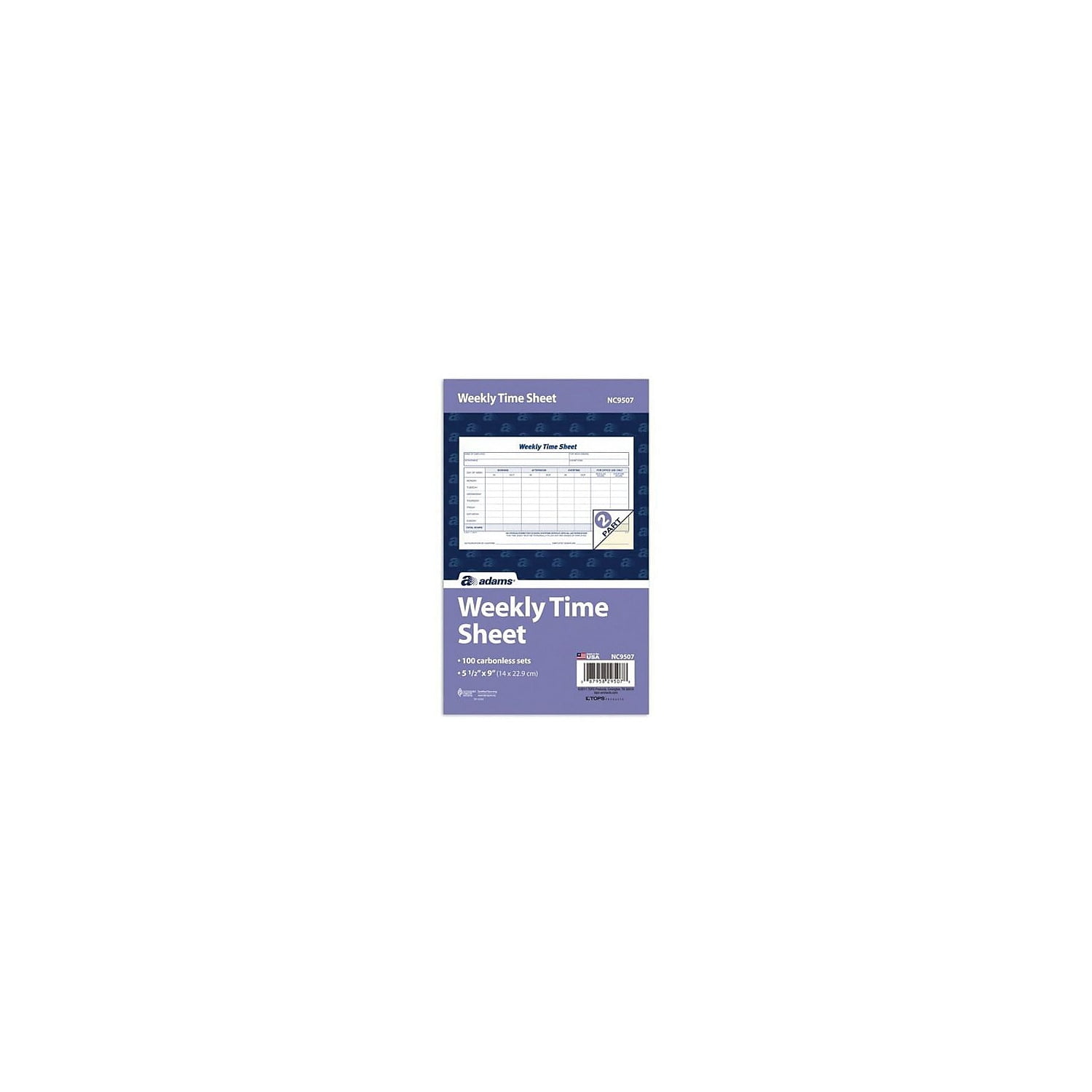Cardinal Brands NC9507 Weekly Time Sheets, Two-part Carbonless, 8.5 X 5 ...