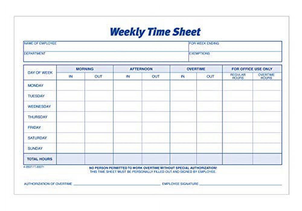 Adams Time Sheet, 9 x 5.5 Inch, Weekly Format, 2Part, Carbonless, 100