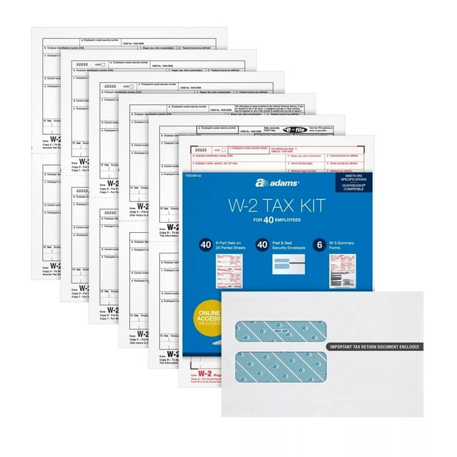 Adams W-2 2022 Tax Kit Forms Kit + Tax Forms Helper Online, 40 Pack