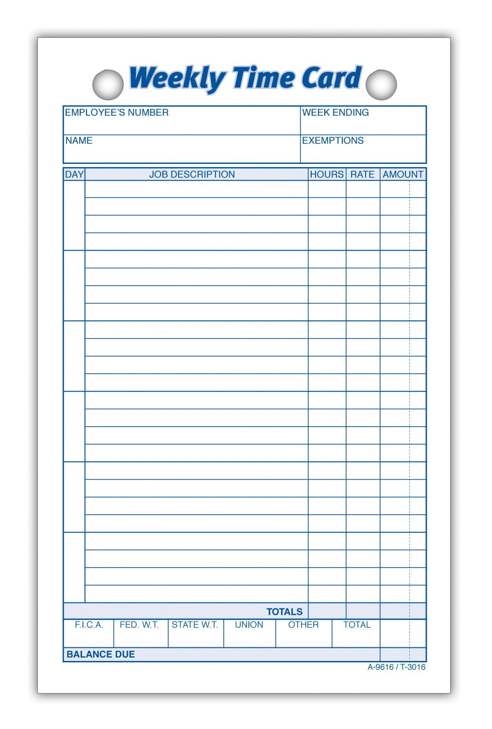 Adams Weekly Time Cards, 1-Sided, 4.25 x 6.75 Inches, White