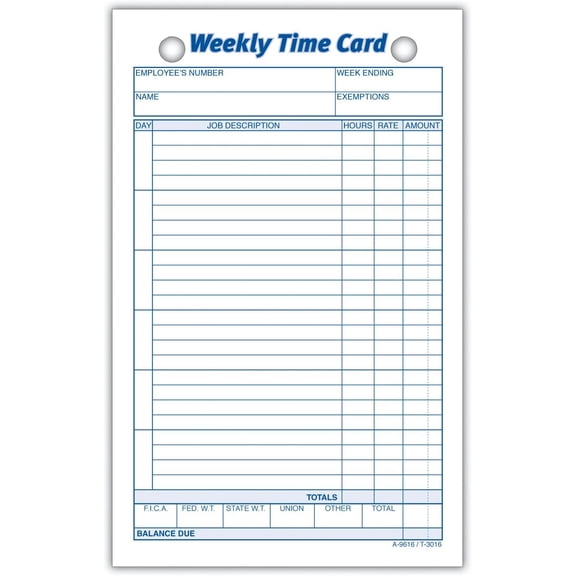 Adams Weekly Time Cards, 1-Sided, 4.25 x 6.75 Inches, White Index Bristol Paper, 100 Cards Per Pack 9616ABF