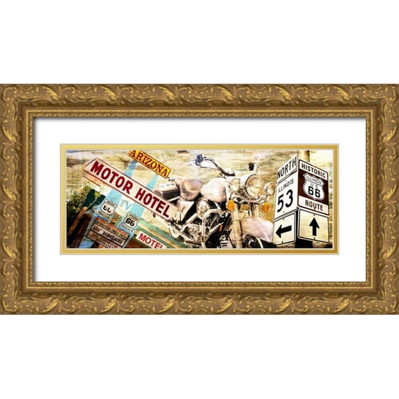 Adamsky 14x8 Gold Ornate Wood Framed with Double Matting Museum Art Print Titled - Route 66
