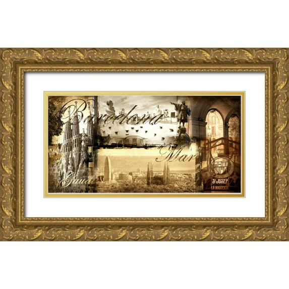 Adamsky 14x9 Gold Ornate Wood Framed with Double Matting Museum Art Print Titled - Barcelona Vintage