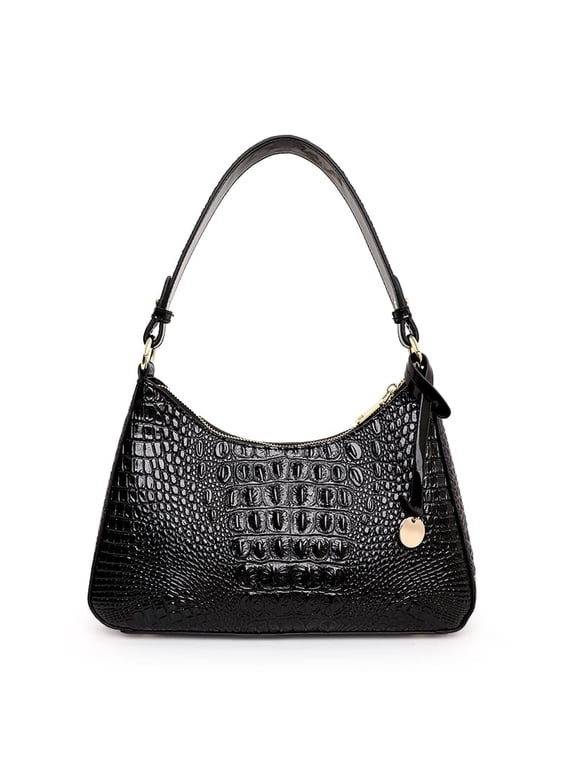 Genuine cowhide leather women's single-shoulder underarm bag, dumpling-shaped with crocodile pattern, handbag storage pouch