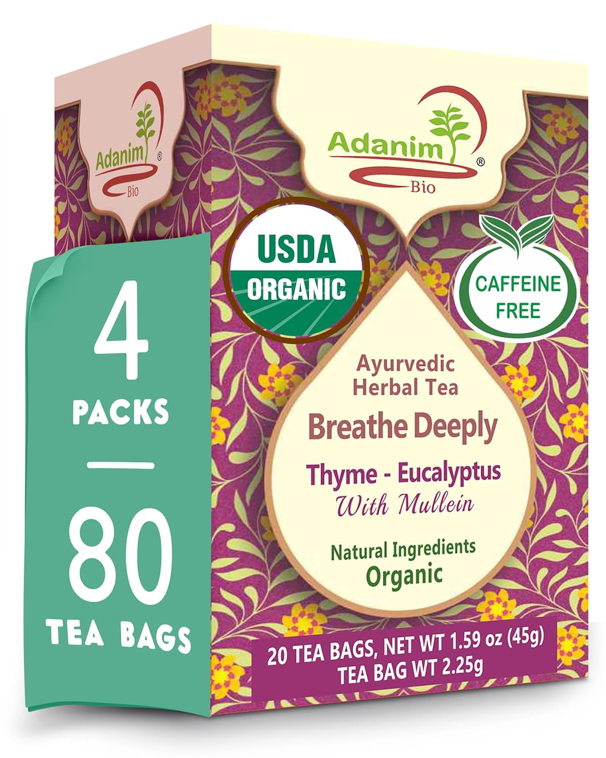 Adanim Bio Eucalyptus Thyme & Mullein Leaf Tea Bags Organic Gourmet